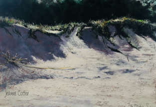Dicky Beach Sand Dunes pastel painting by Jeanne Cotter. NFS