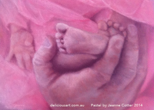 In His Hands pastel painting by Jeanne Cotter. Sold