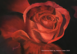 Parisienne Reds pastel painting by Jeanne Cotter. NFS